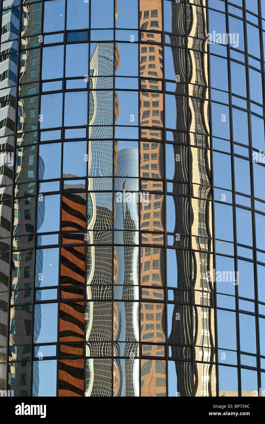 The Bonaventure Hotel reflecting the downtown Los Angeles skyscrapers. Stock Photo