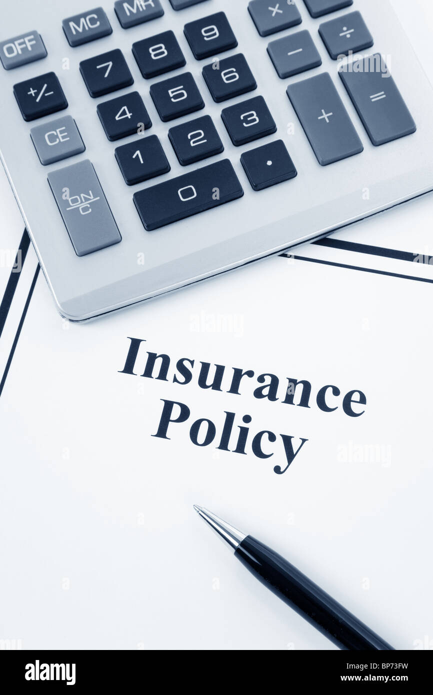 Document of Insurance Policy and calculator, for background Stock Photo