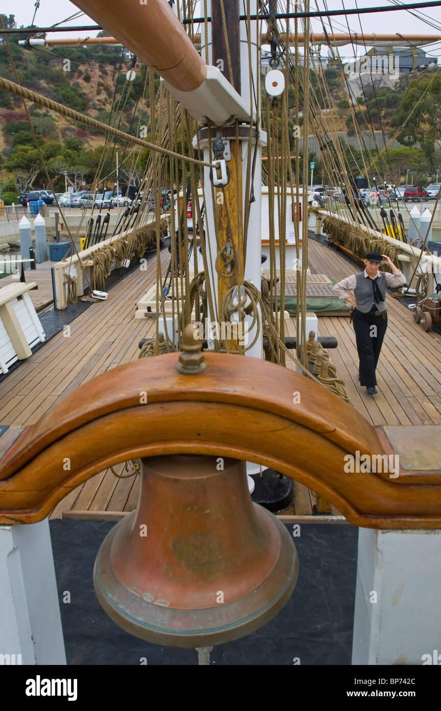Brass ships bell on The Pilgrim, tall ship docked at Dana Point Harbor