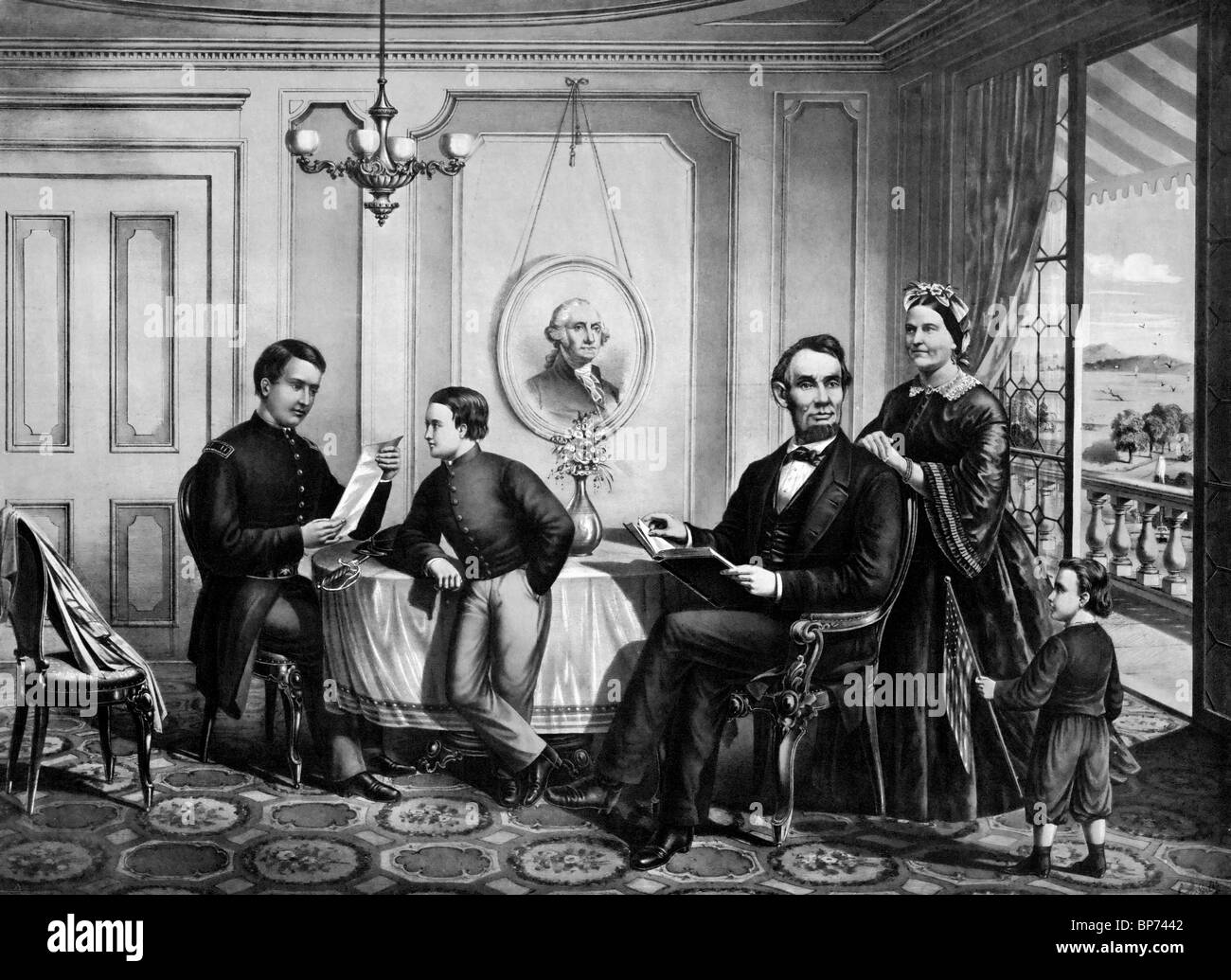 President Lincoln and family circle, circa 1865 Stock Photo