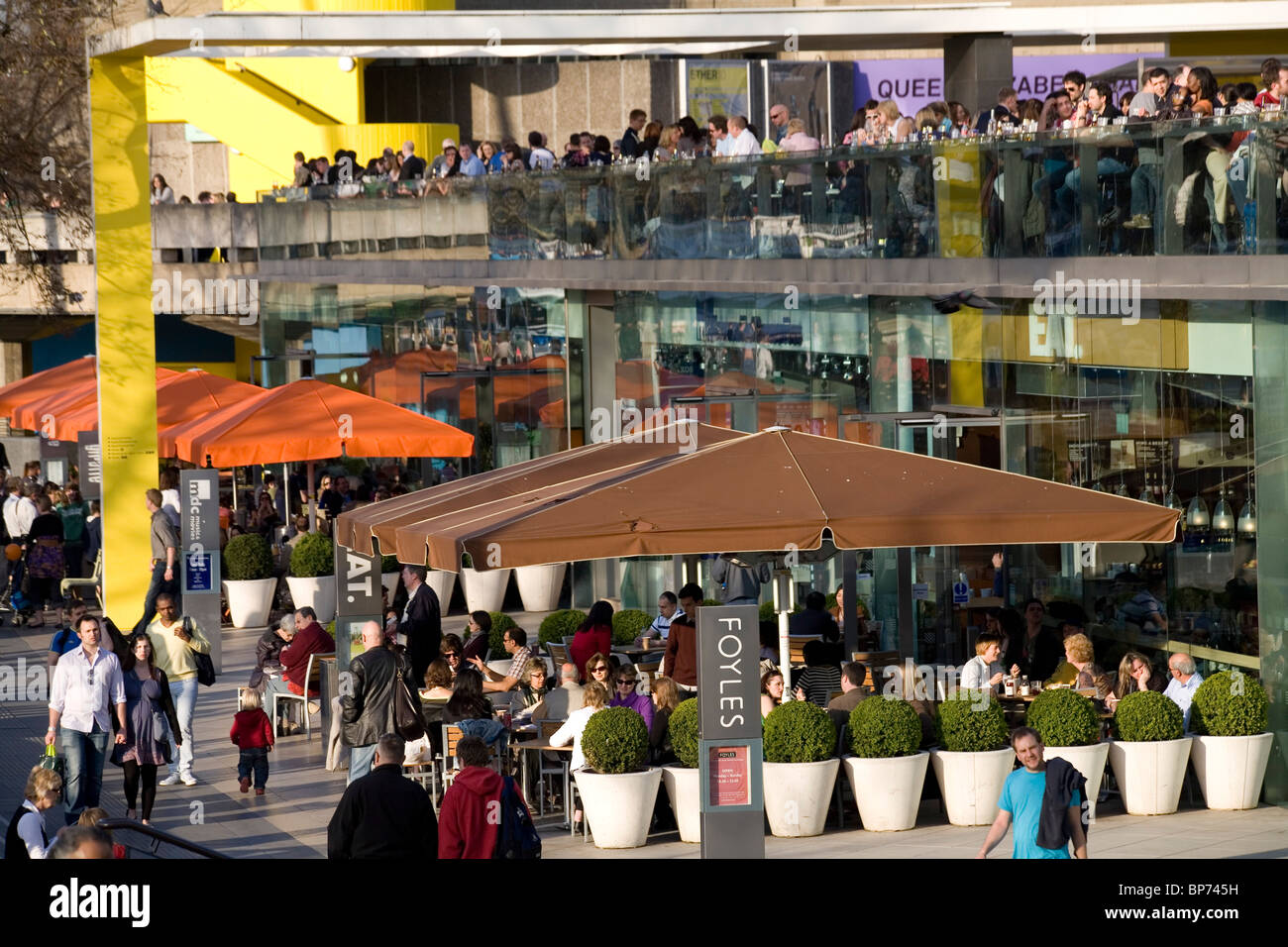 Cafes Bars Restaurants in front of the Royal Festival Hall South Bank London Stock Photo