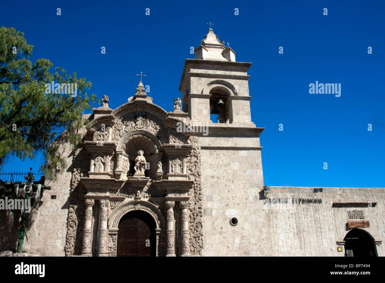 Colonial church, Mestizo-style, dated about 1750, Yanahuara suburb, Arequipa, Peru. Stock Photo