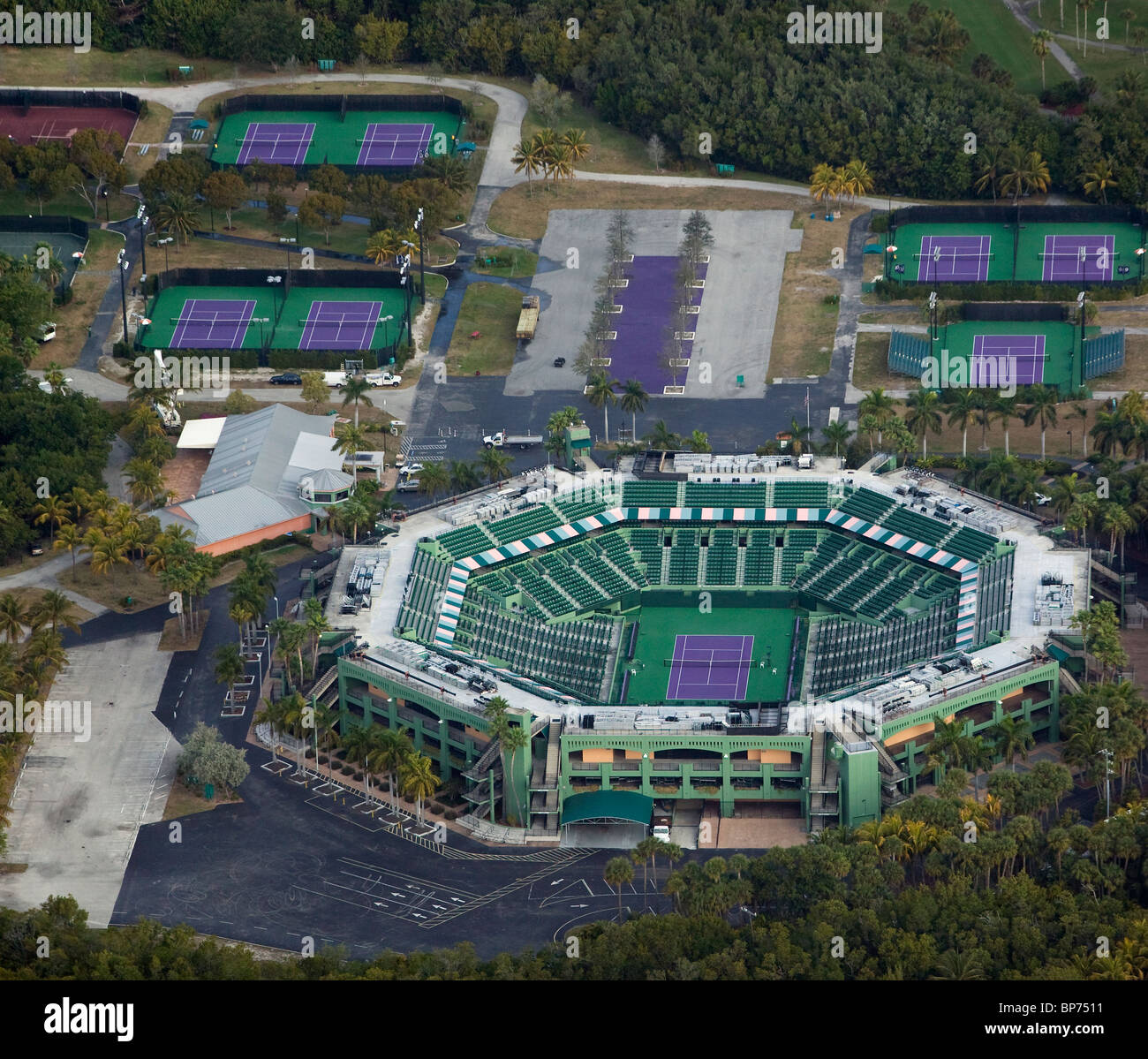 aerial view above Crandon Tennis Center Key Biscayne  Florida Stock Photo