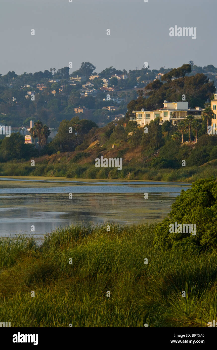 Houses next to Buena Vista Lagoon, Carlsbad, San Diego, California Stock Photo