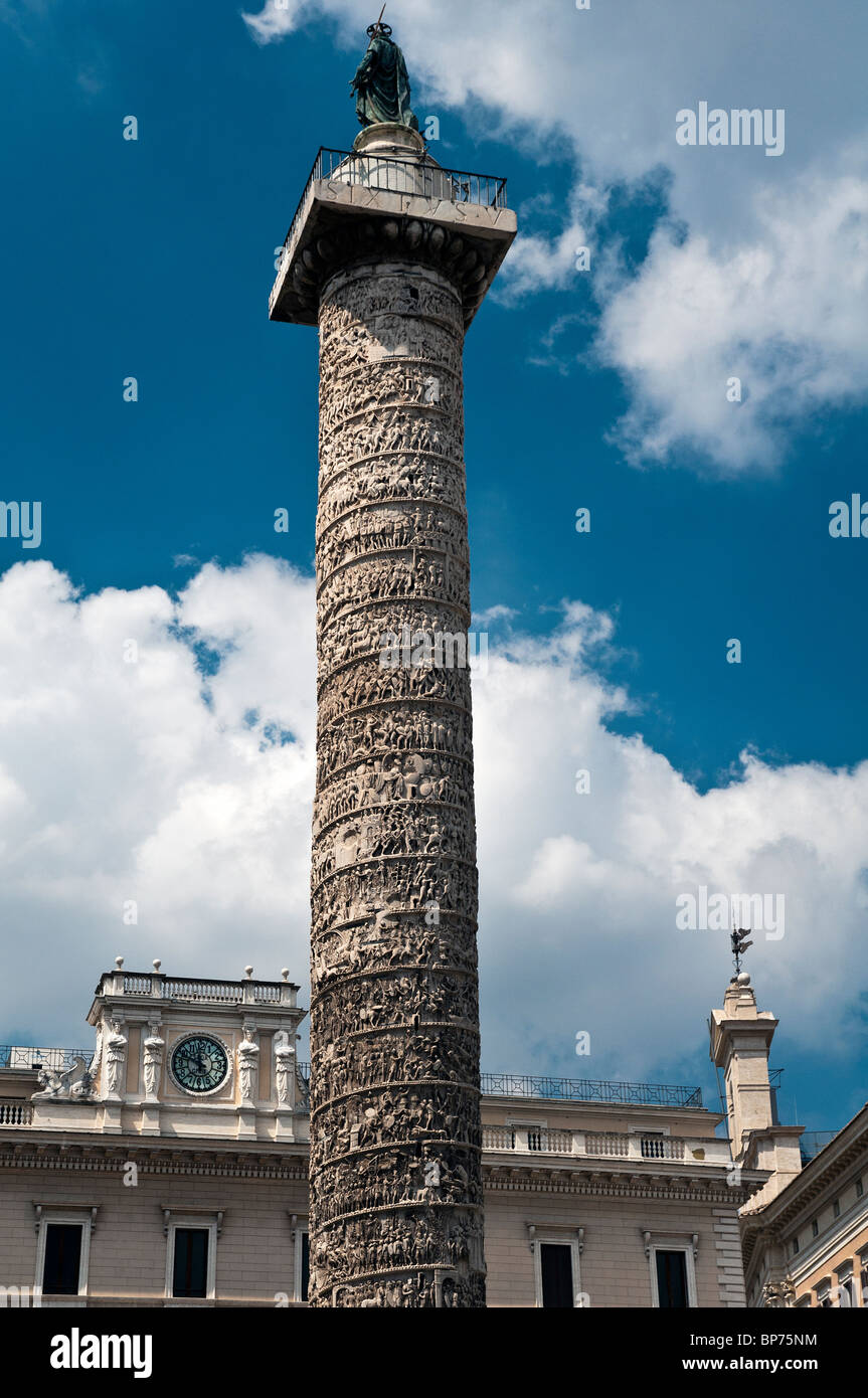The Column of Marcus Aurelius in Piazza Colonna square, with the ...