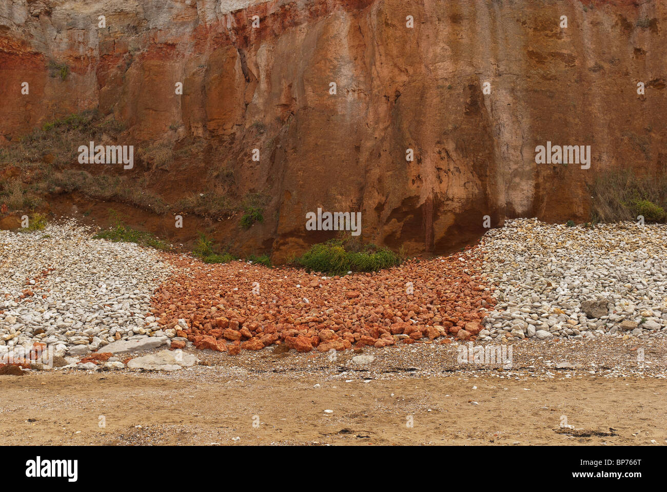 unusual colored limestone formation, red chalk Hunstanton. Carstone