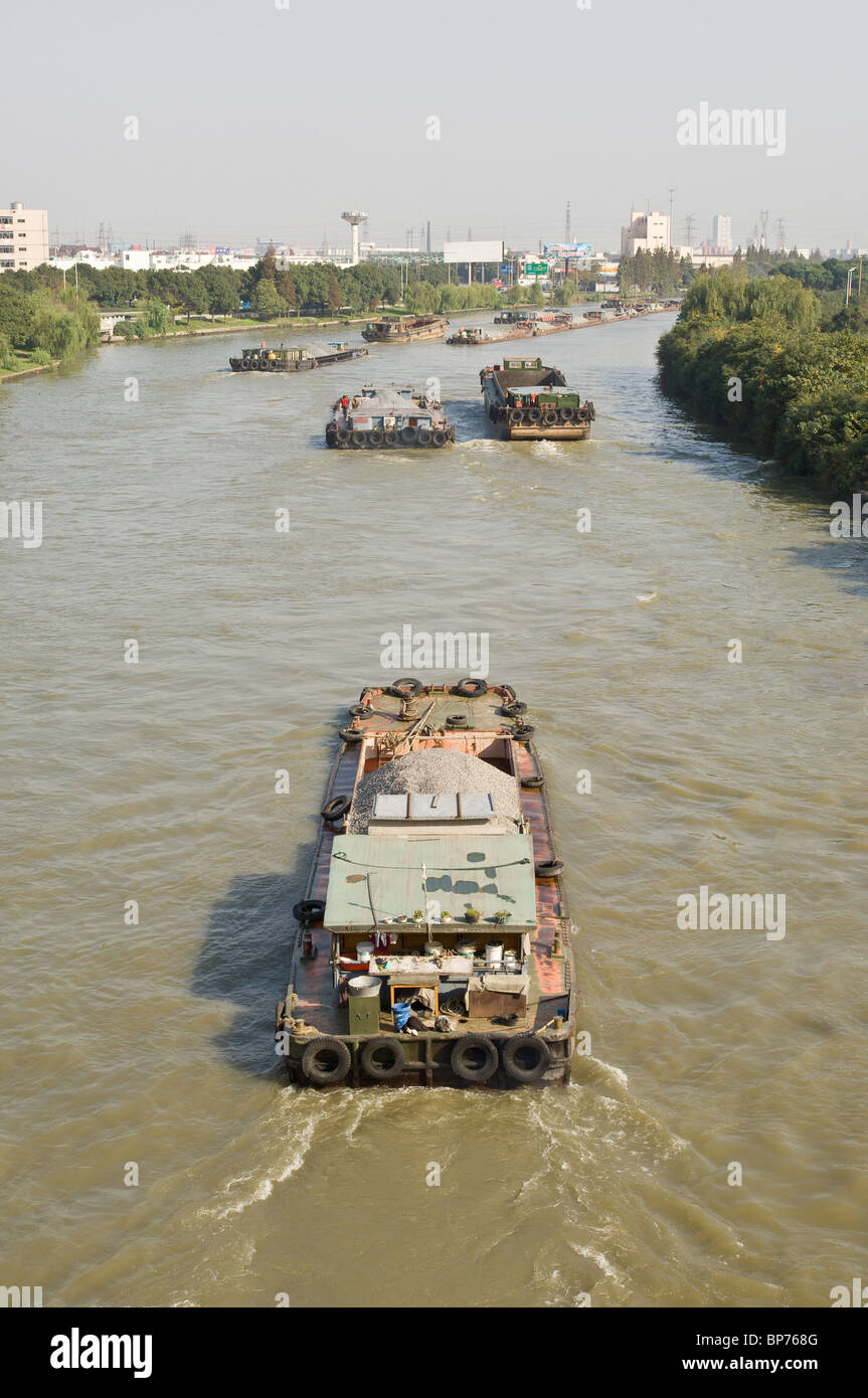 China, Suzhou. Barges on the Grand Canal. Stock Photo