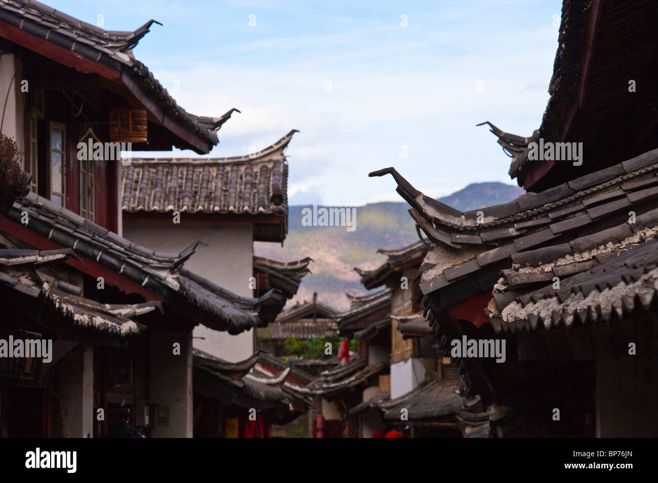 Rooftop eaves, old town, Lijiang, Yunnan Province, China Stock Photo