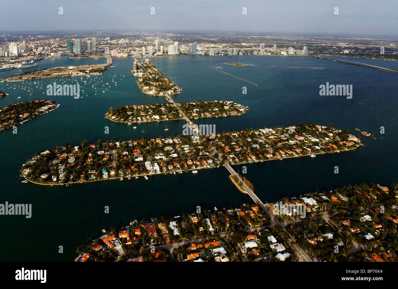 aerial view above Venetian Islands Rivo Alto Di Lido Marino San Marco island Biscayne Bay Miami Dade county Florida Stock Photo