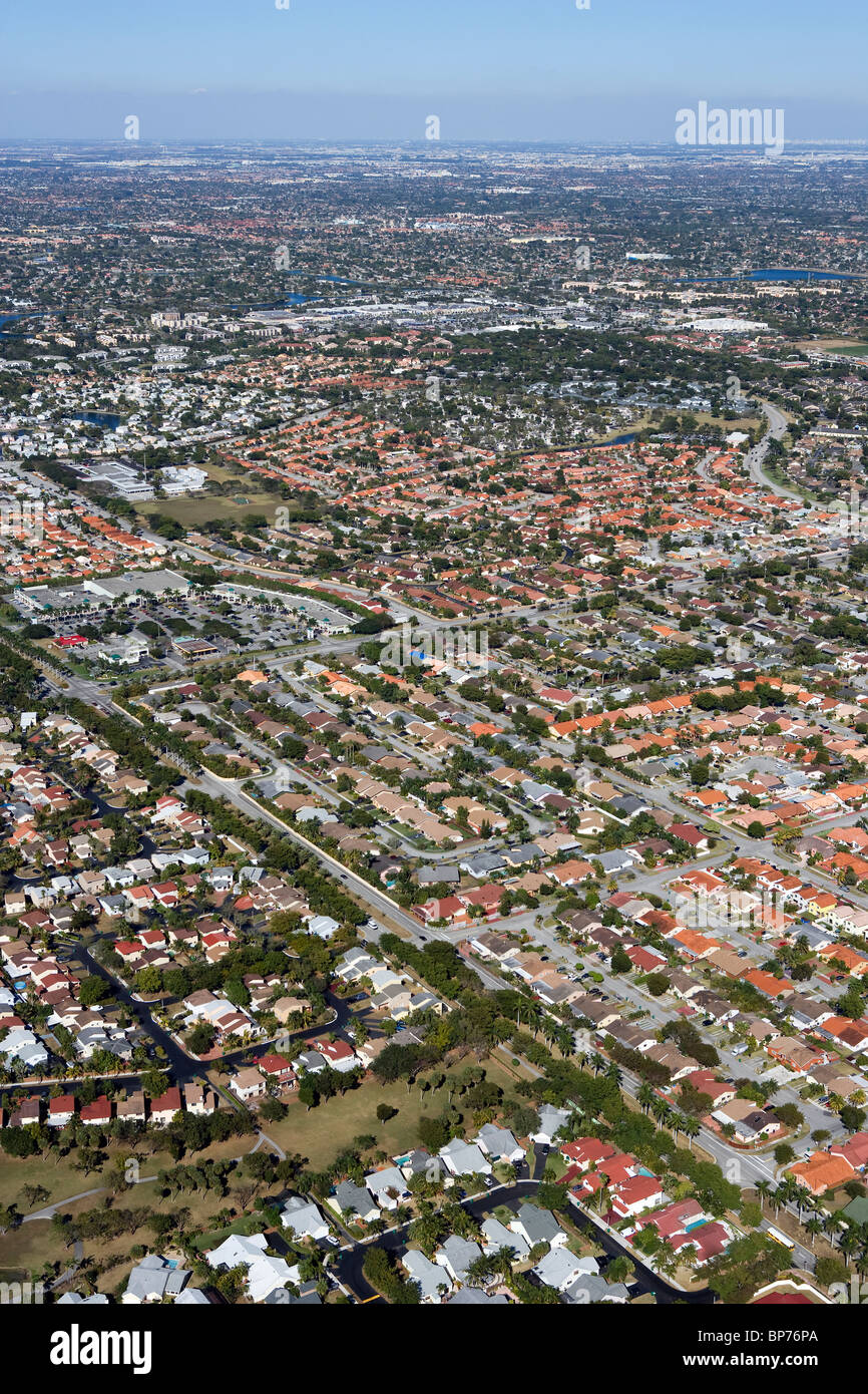 aerial view above residential subdivision Miami Florida Stock Photo