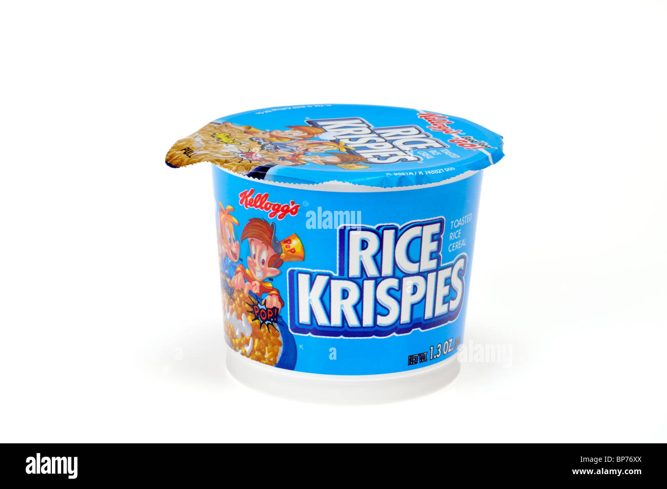 Container of Kellogg's Rice Krispies Breakfast Cereal isolated on white
