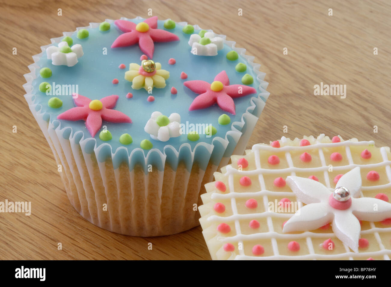 highly decorated cupcakes or fairy cakes Stock Photo