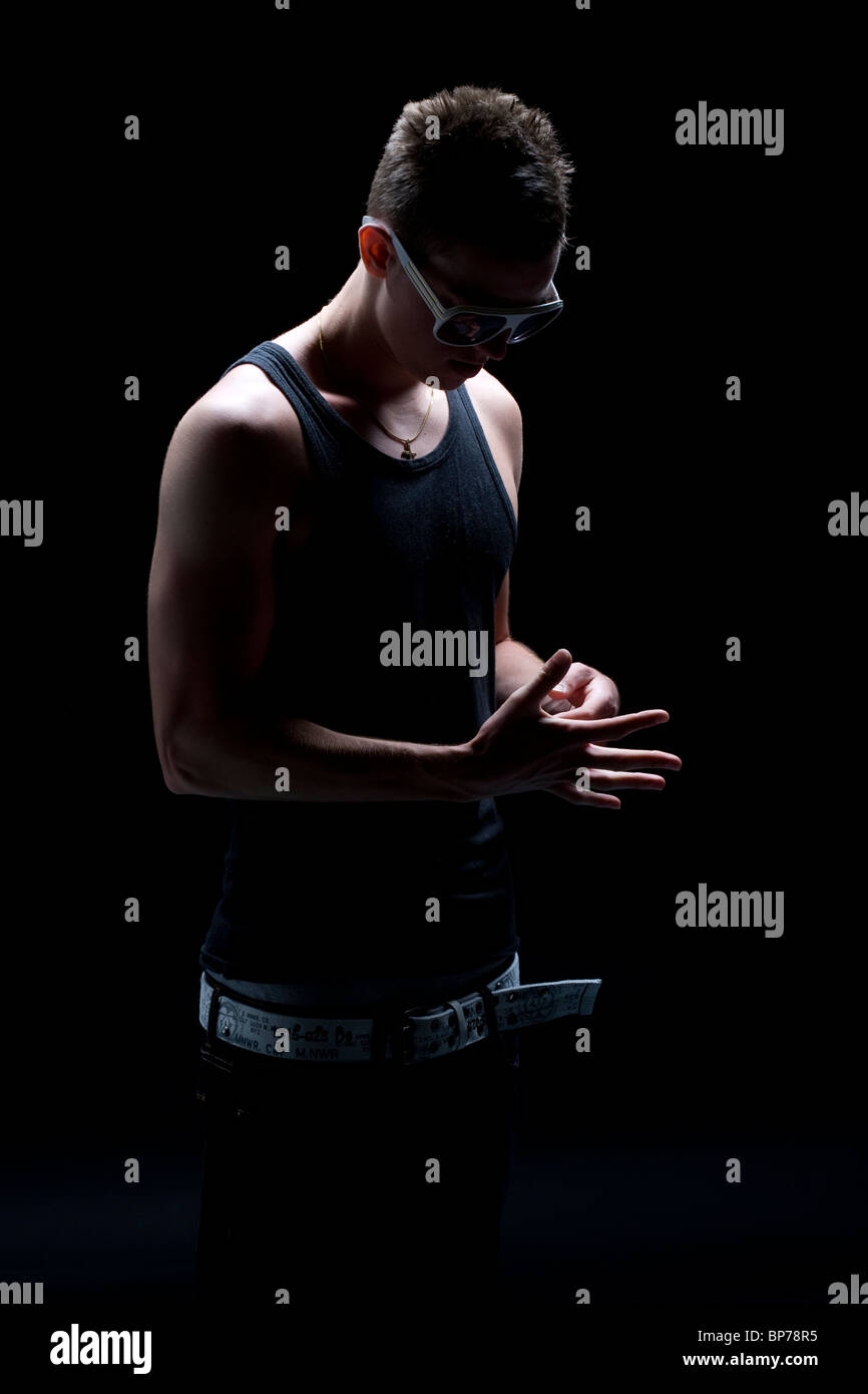 18 year old boy in black singlet shirt Stock Photo