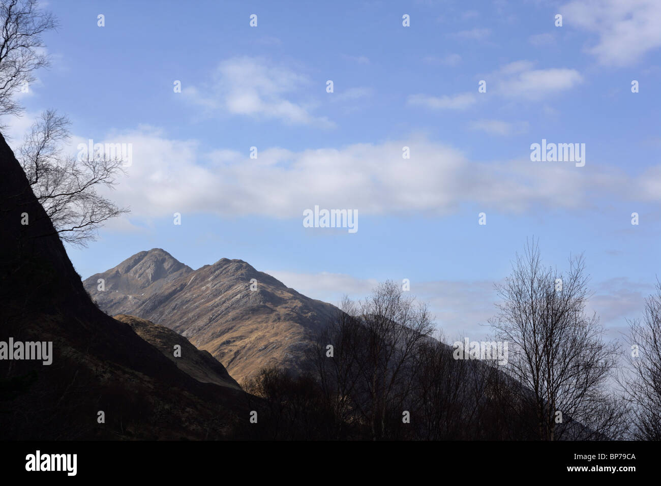 Looking towards Sgurr Ghiubhsachain from the track along Loch Shiel. Stock Photo