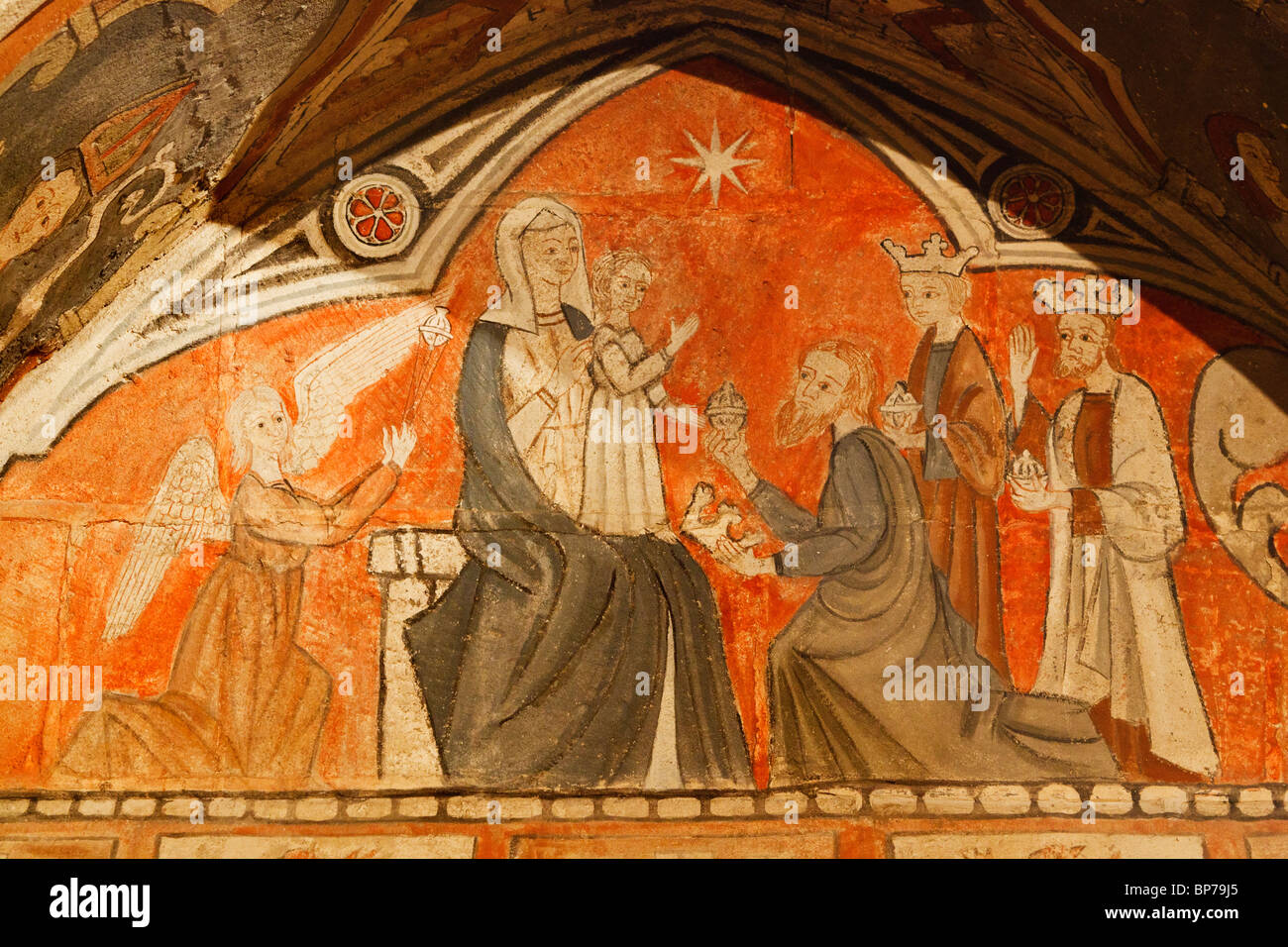 Salamanca, Spain. The three wise men visit Mary and Jesus.  Catedral Vieja.  old Cathedral. Stock Photo