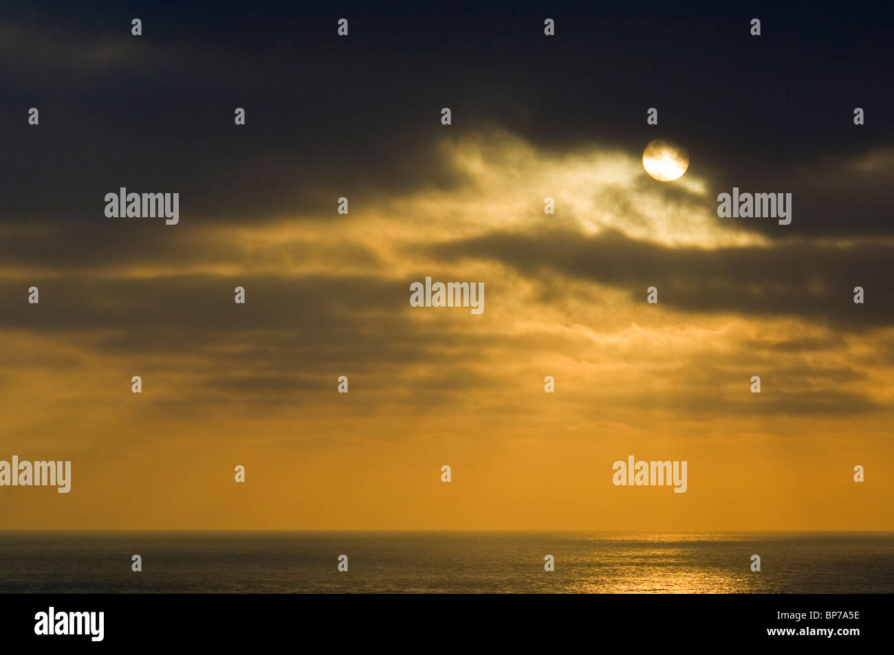 Golden sunset light and clouds and ocean from Point Vicente, Palos Verdes Peninsula, California Stock Photo