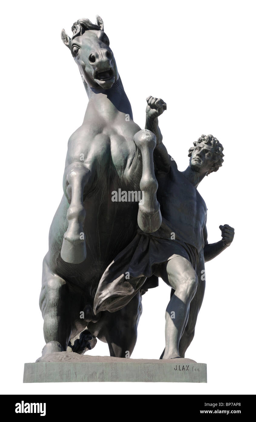 Vienna, Austria. Parliament. Bronze statue depicting horse-breaking Stock Photo