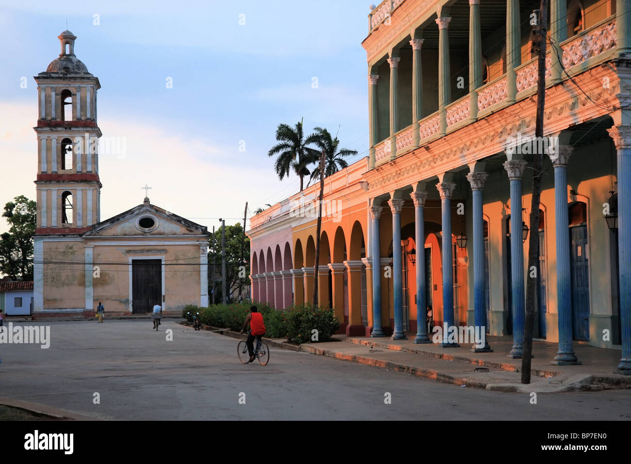 A street at sunset in Remedios, Cuba Stock Photo