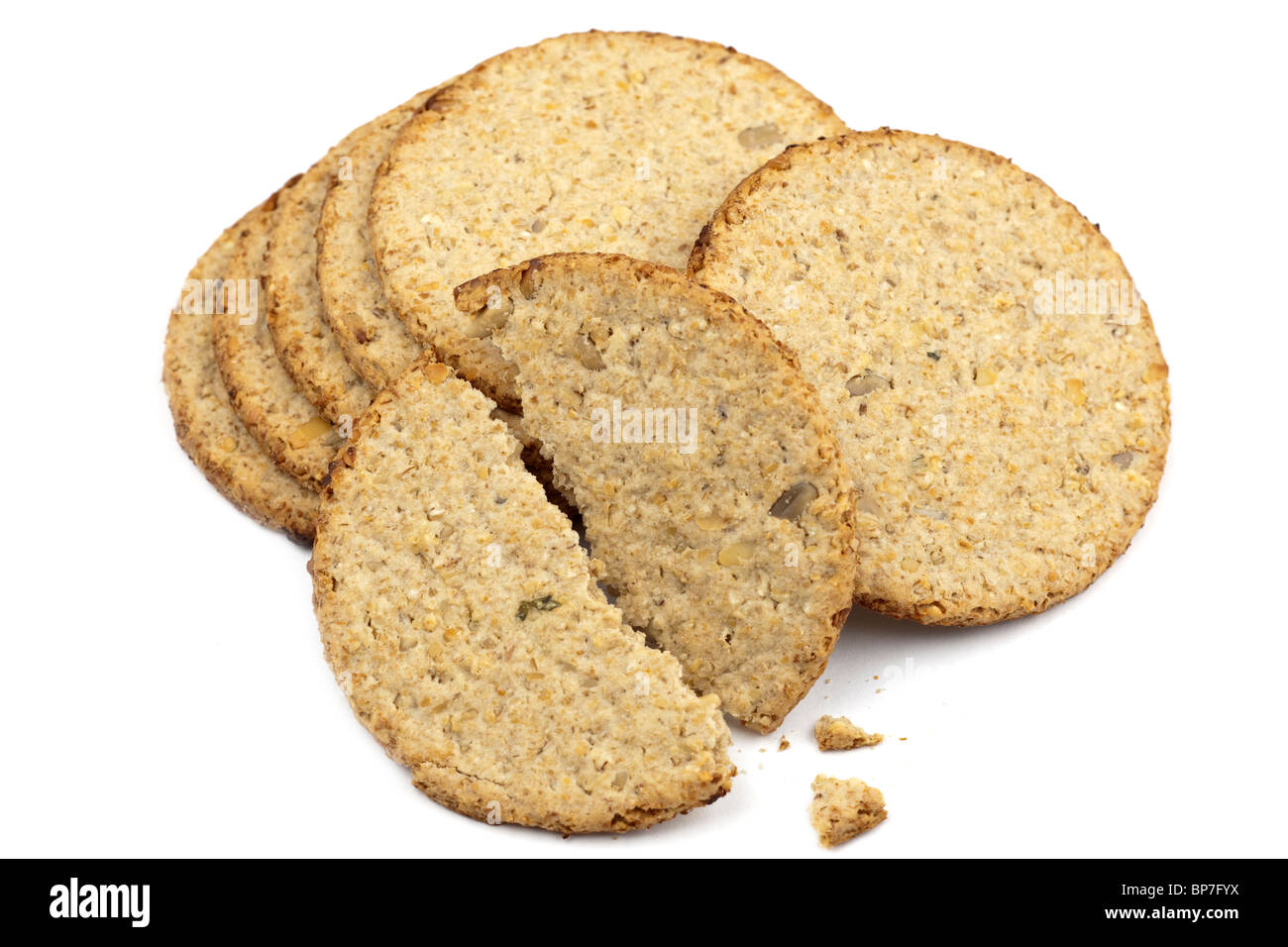 Stack of sunflower and pumpkin seed oatcakes Stock Photo