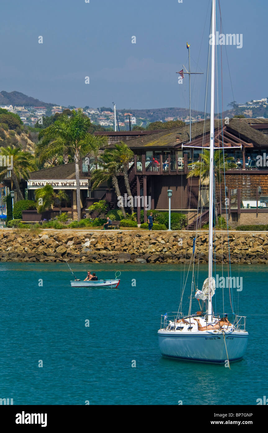 Sailboat anchored in front of the Dana Point Yacht Club, Dana Point