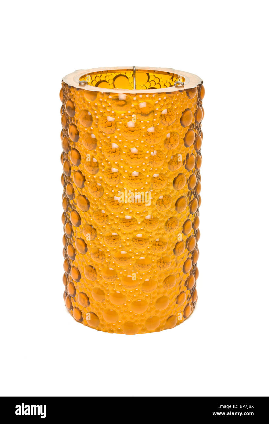 Vintage plastic light shade from low perspective isolated against white. Stock Photo