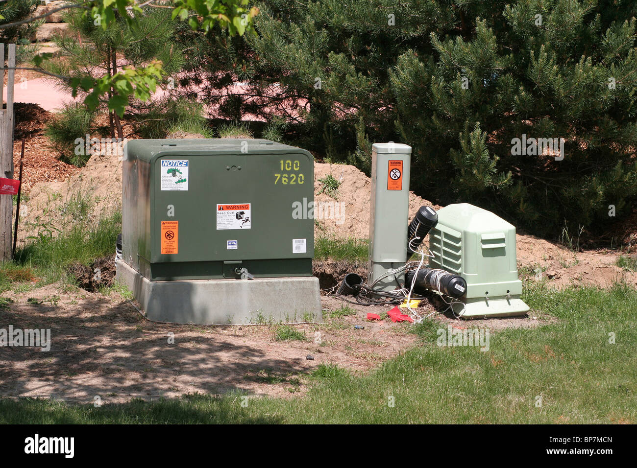 Underground utility terminals in residential area Stock Photo