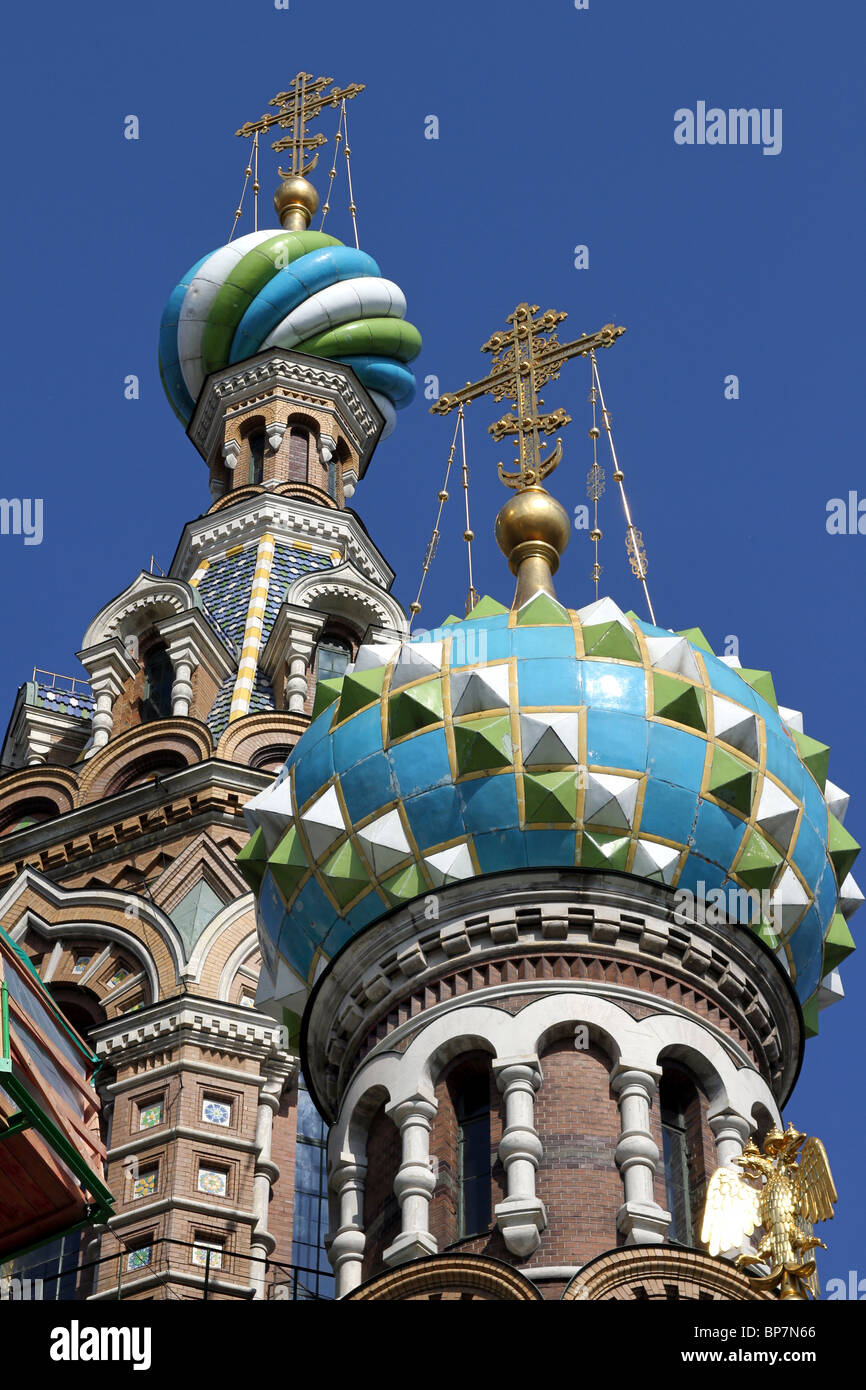 Onion domes of the Church of Our Saviour on Spilled Blood in St. Petersburg, Russia Stock Photo