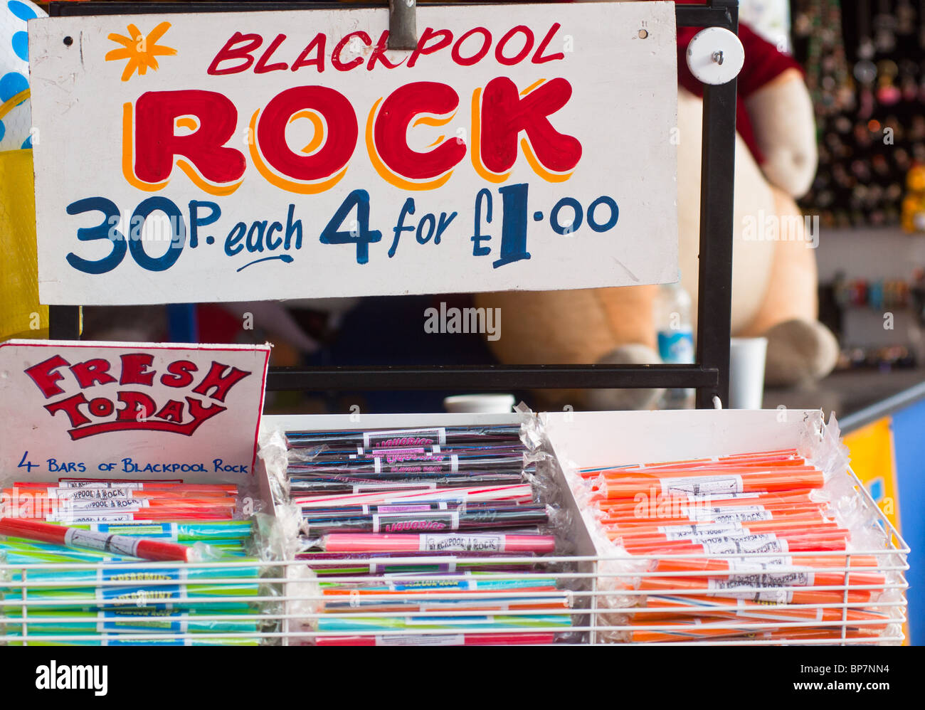 Blackpool rock on sale at a local store. England Stock Photo Alamy