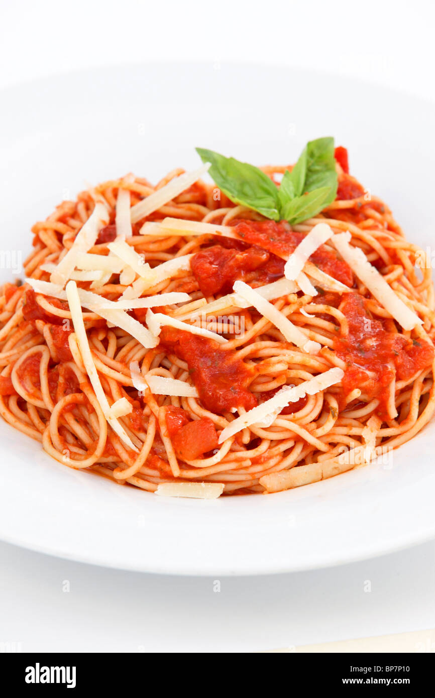 plate of linguine with marinara sauce and cheese Stock Photo Alamy