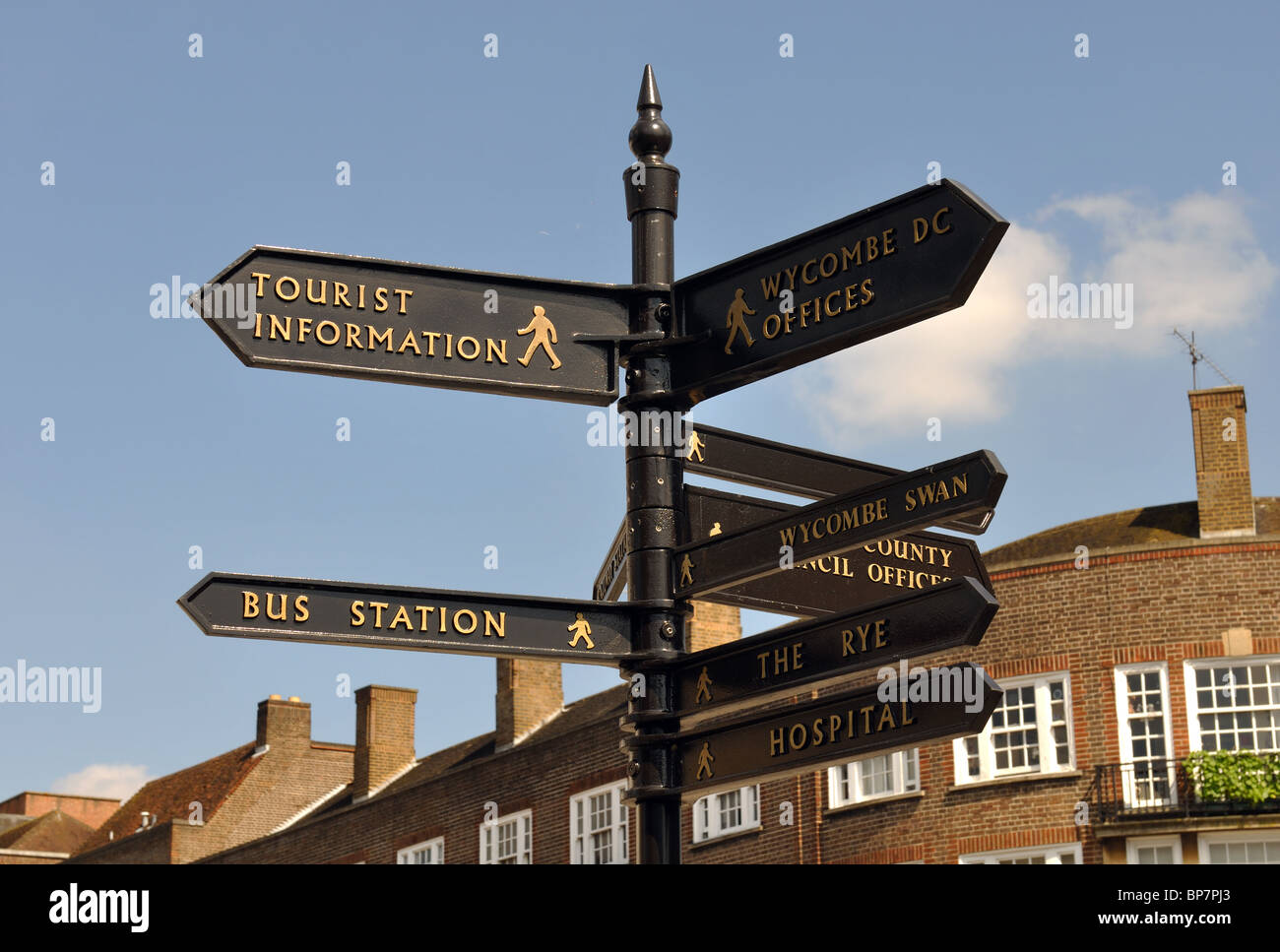 Direction signs in High Wycombe town centre, Buckinghamshire, England, UK Stock Photo