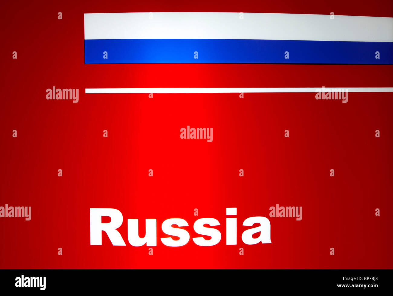 The Russian national colours on an illuminated panel at the ITB Berlin Stock Photo