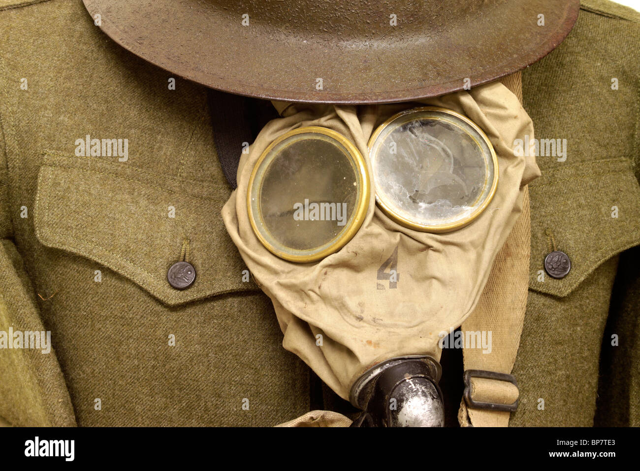 WWI US army uniform, helmet and gas mask Stock Photo