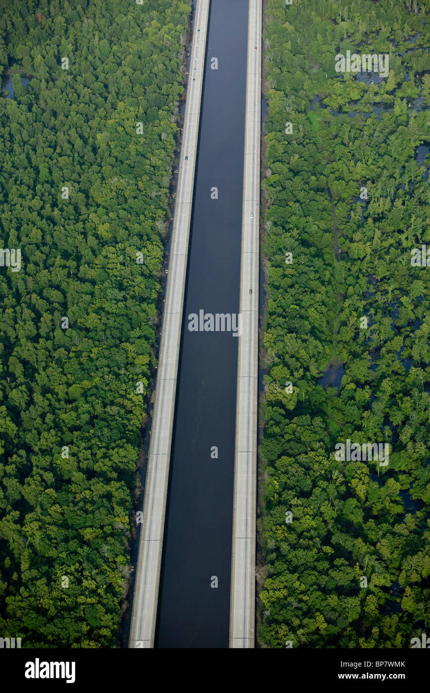 aerial view above Intercoastal Waterway Louisiana Stock Photo