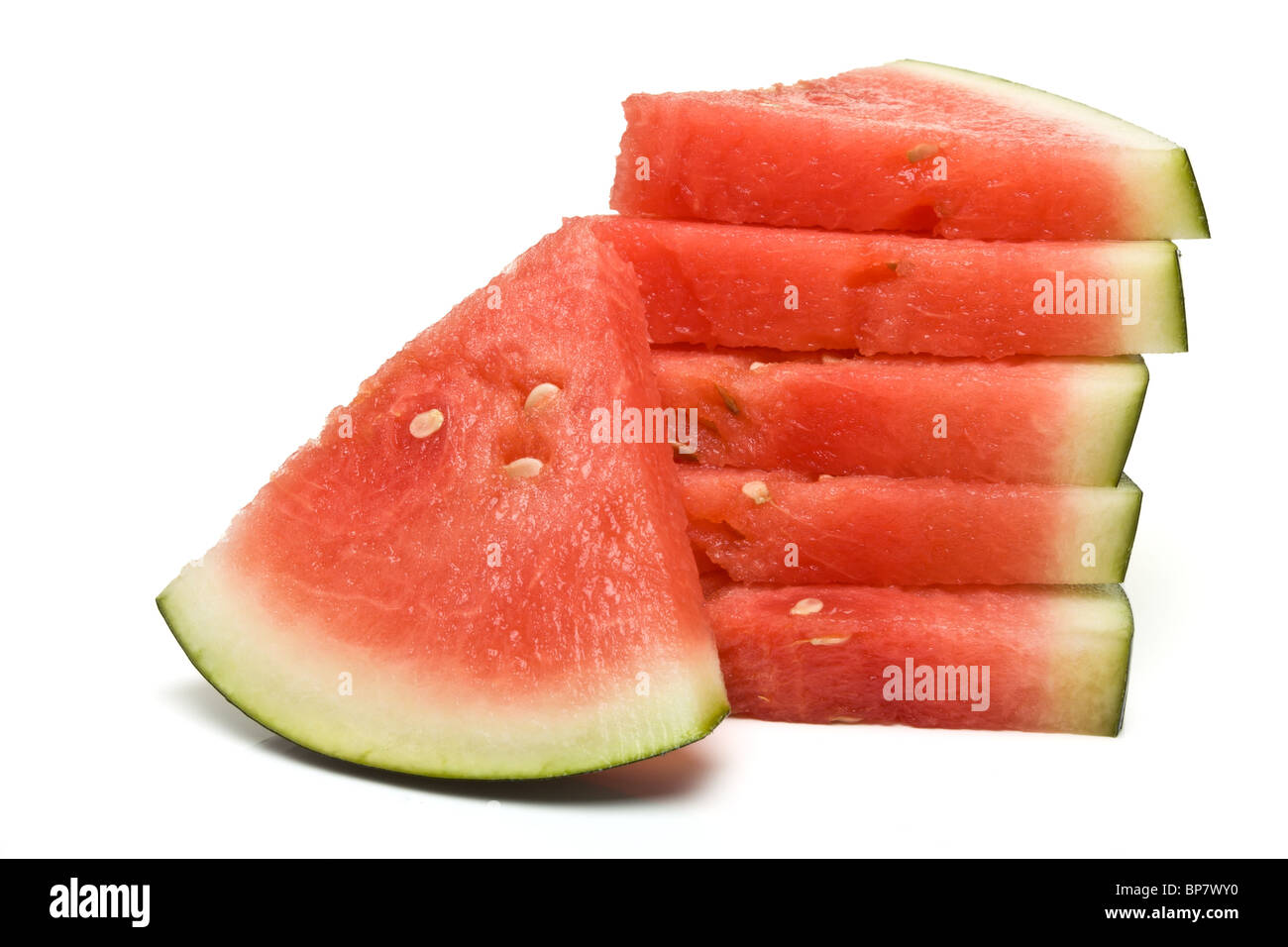Abstract image of Watermelon segments stacked up from low viewpoint. Stock Photo