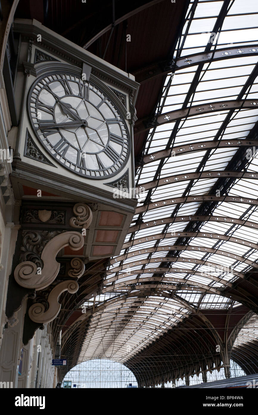 Paddington Station Clock side view. Iconic Victorian clock in the train