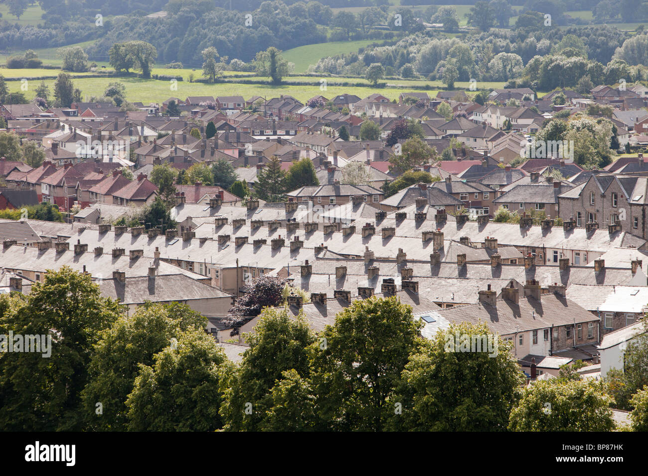 Houses on the outskirts of Clitheroe, Lancashire, UK, looking towards