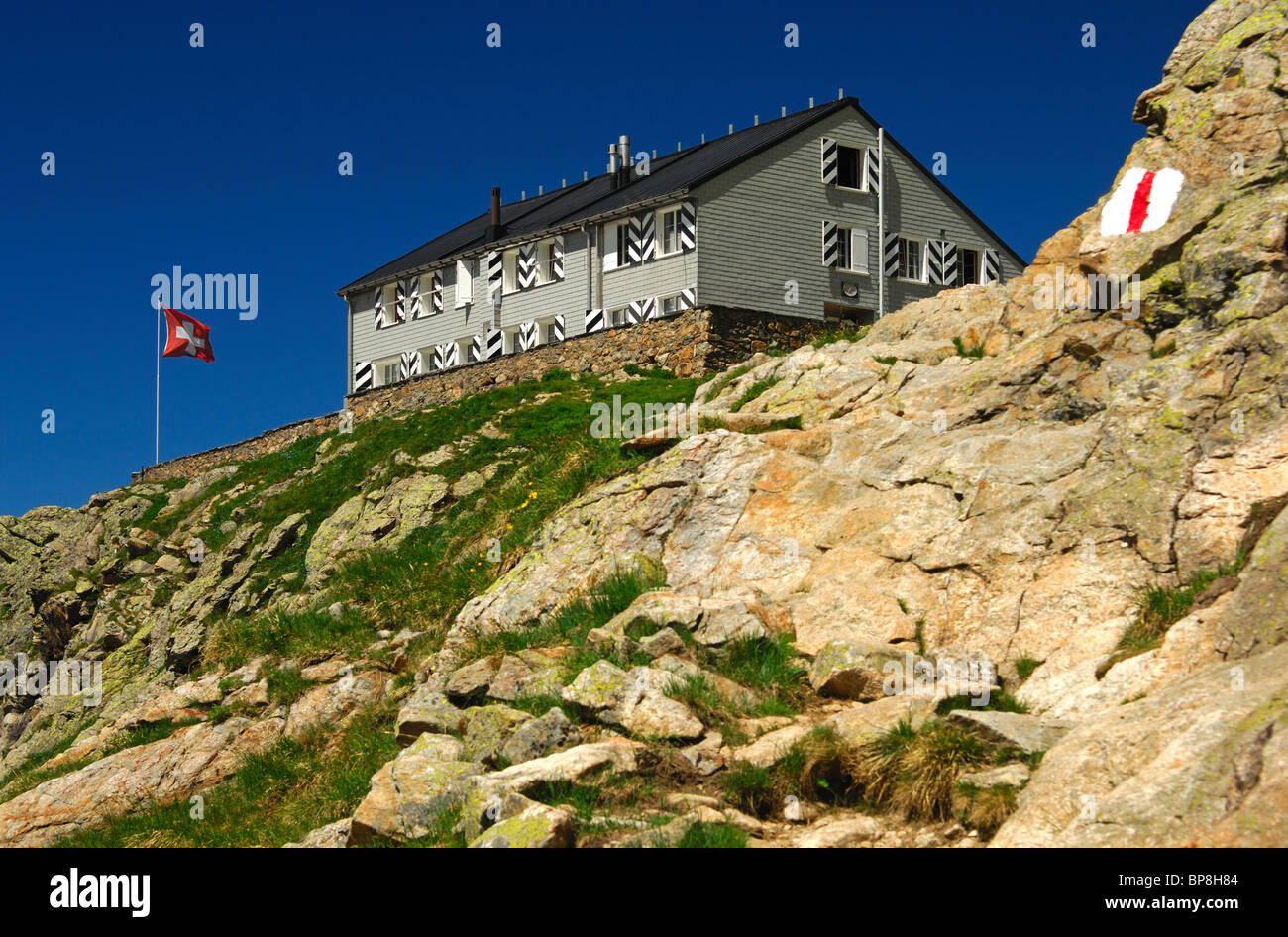 Gleckstein mountain hut of the Swiss Alpine Club (SAC), Grindelwald, Switzerland Stock Photo