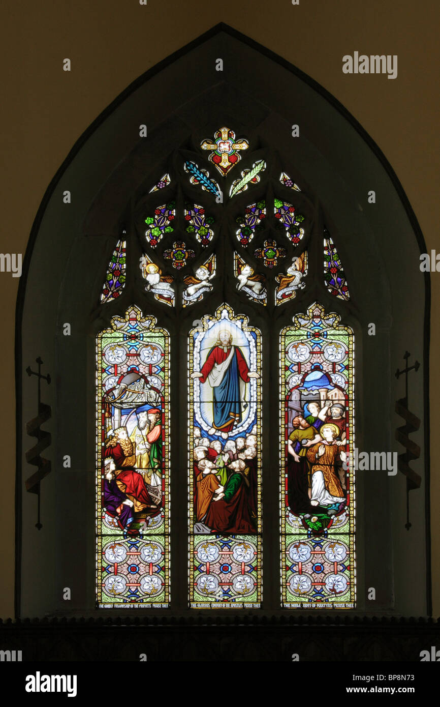 Stained glass Window at St Luke's Church in Richmond, Tasmania Stock