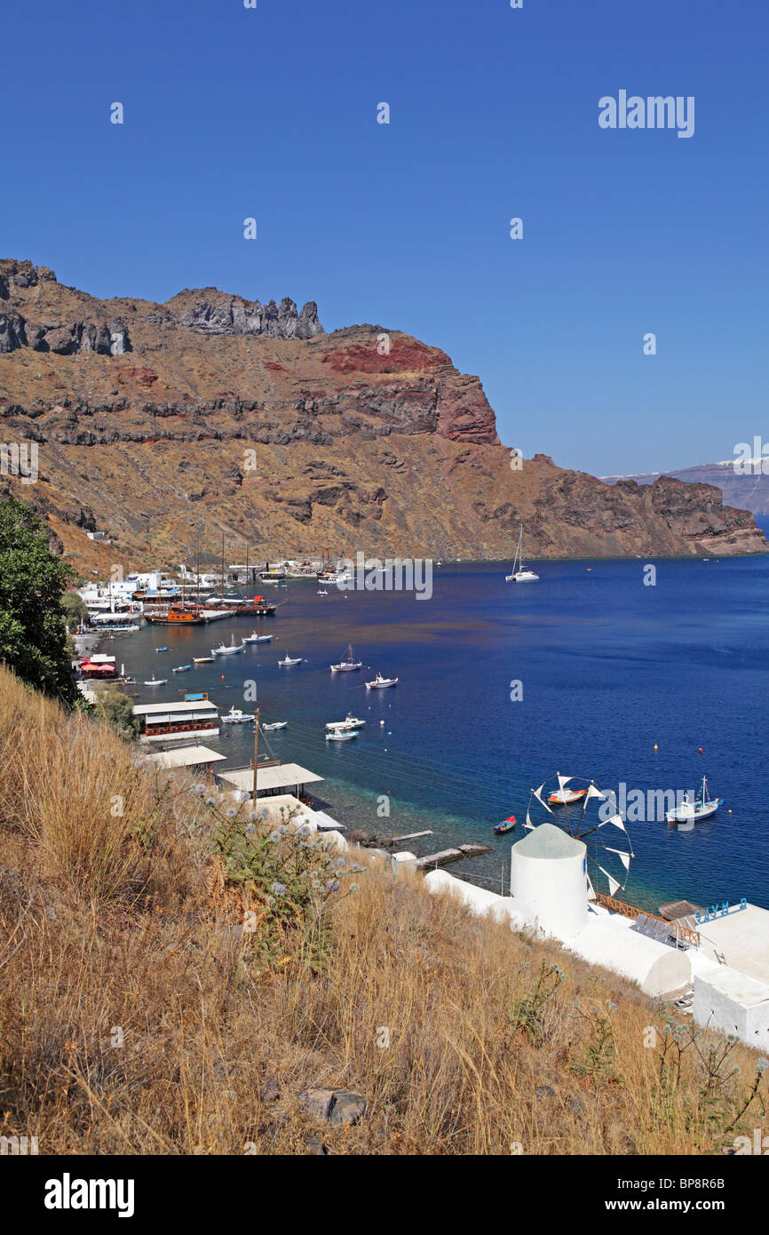 harbour of Thirassia Island, Santorini, Cyclades, Aegean Islands, Greece Stock Photo