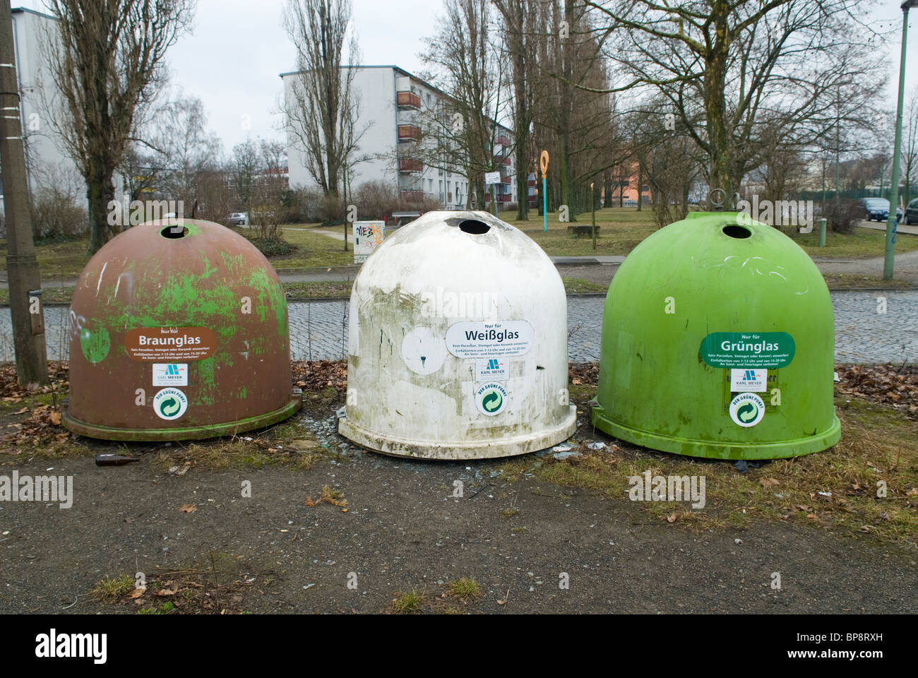 3 Recycling bins East Berlin Germany Stock Photo Alamy