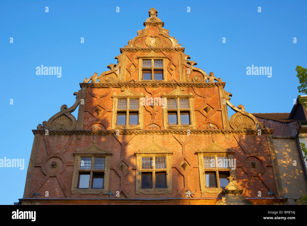 Wulfert-Haus (house) from 1560 with fronton in the manner of Lippe-Renaissance, Herford, Strasse der Weserrenaissance, Lippe, No Stock Photo