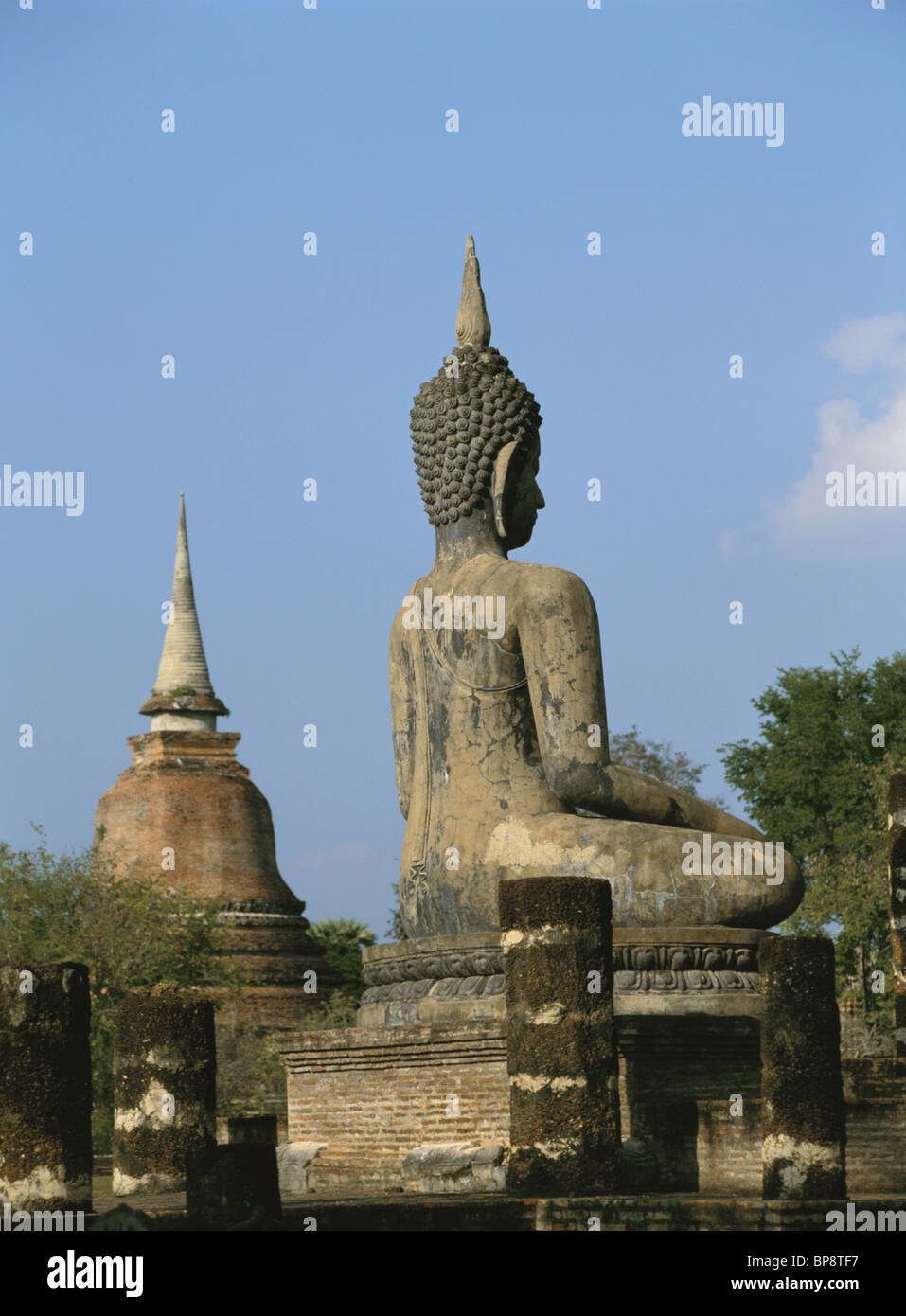 Statue of Buddha in the Wat Mahathat Ruins. Sukhothai, Thailand Stock