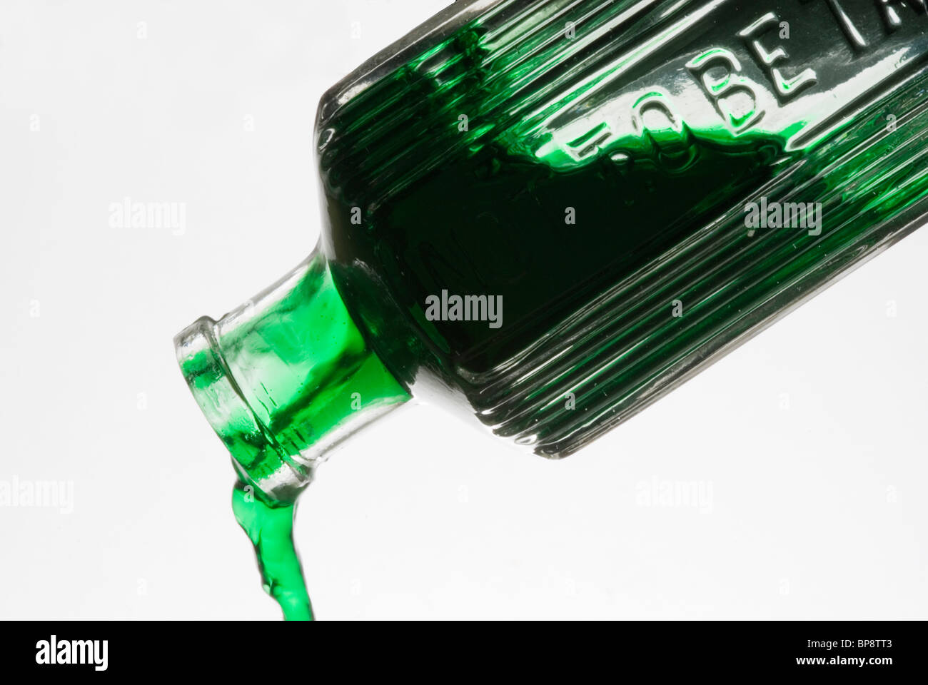 Bottle of green liquid - not to be taken. Stock Photo