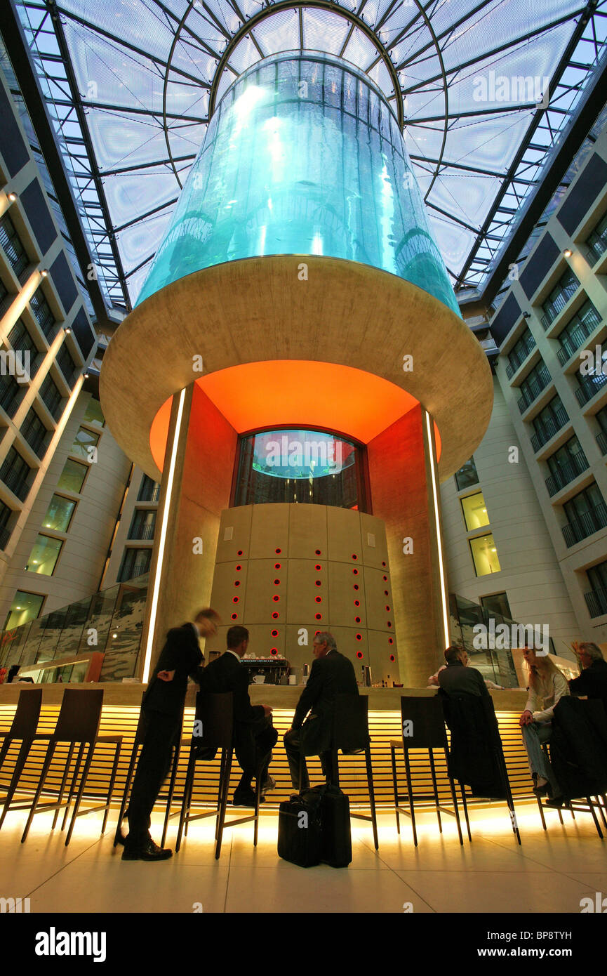Five star Radisson SAS Hotel features the world's largest cylindrical aquarium. Berlin, Germany Stock Photo