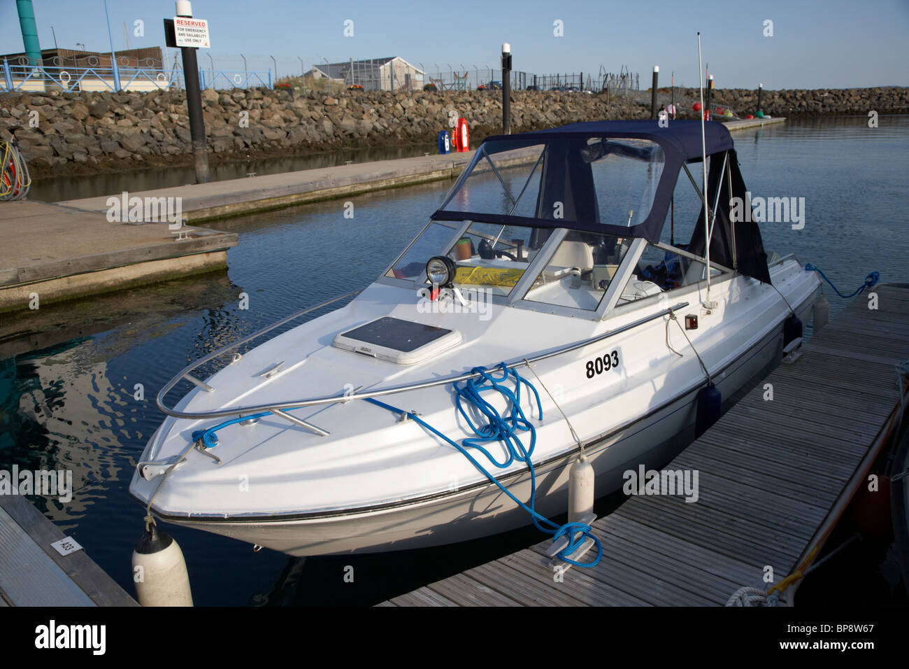 small speedboath berthed in carrickfergus marina county antrim northern ireland uk Stock Photo