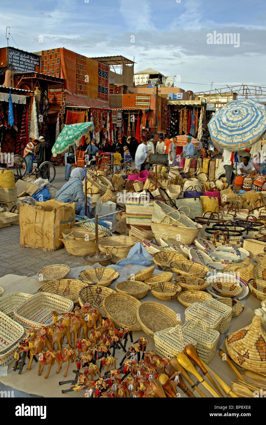 Handcrafts in carpet souk Marrakesh Stock Photo
