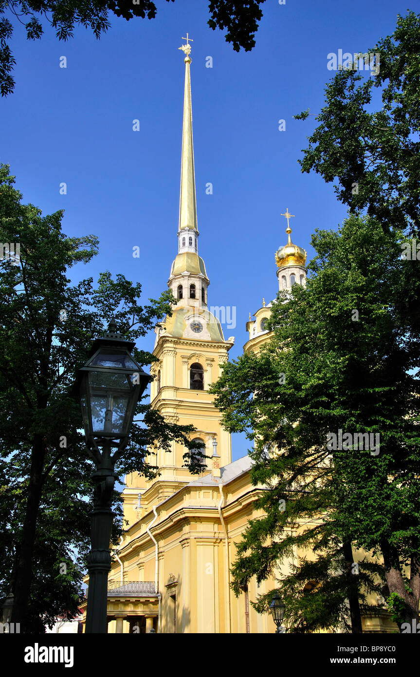 Bell tower, The Cathedral of St.Peter and Paul, Zayachy Island, Saint Petersburg, Northwestern Region, Russia Stock Photo