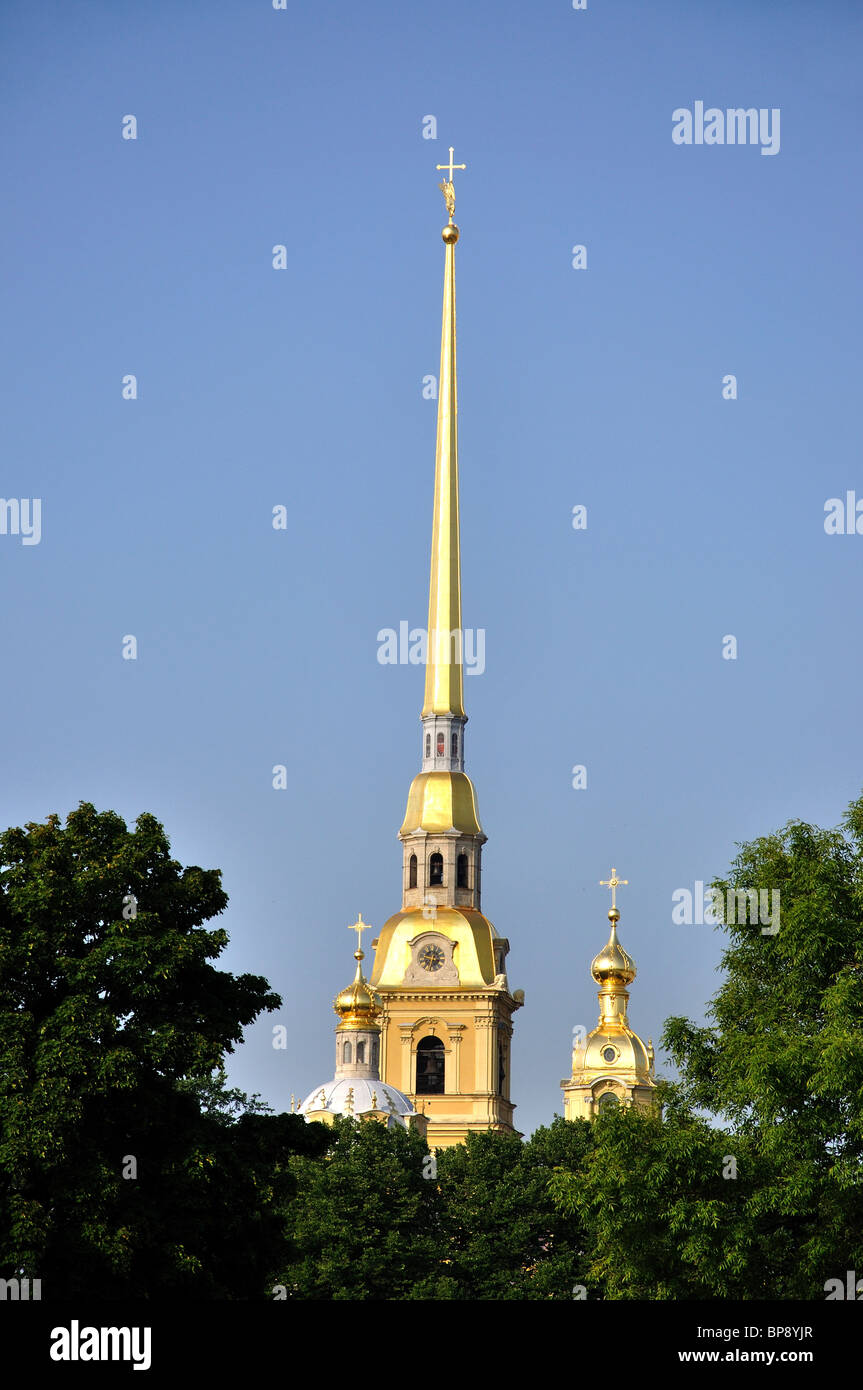 Bell tower, The Cathedral of St.Peter and Paul, Zayachy Island, Saint Petersburg, Northwestern Region, Russia Stock Photo