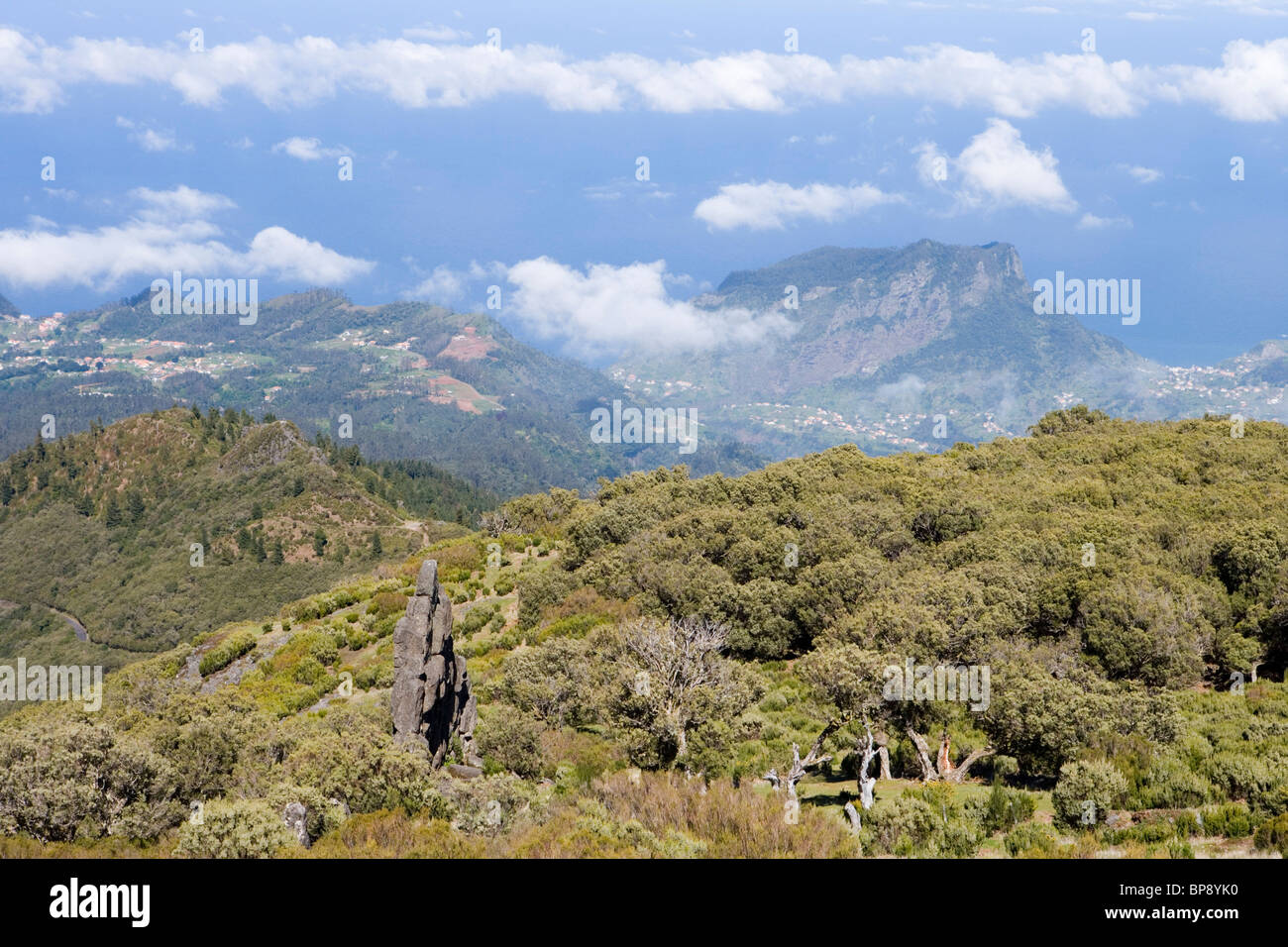 Homem em Pe (Standing Man) Rock Formation, Achada do Teixeira, Madeira, Portugal Stock Photo