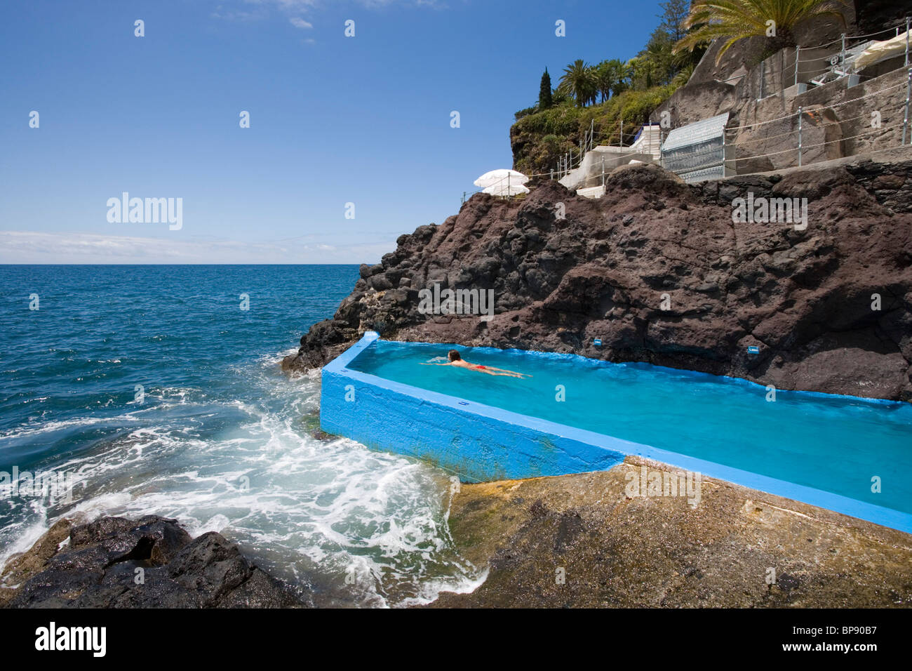Seawater swimming pool at Reid's Palace Hotel, Funchal, Madeira, Portugal Stock Photo